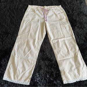 Calvin Klein 100% Cotton Striped Cream Pajama Pants with Lace Trim